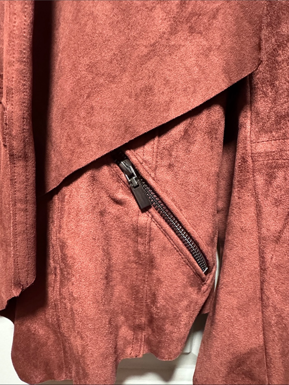 Market & Spruce Rust-Tone Draped Faux Suede Jacket - Picture 4 of 6